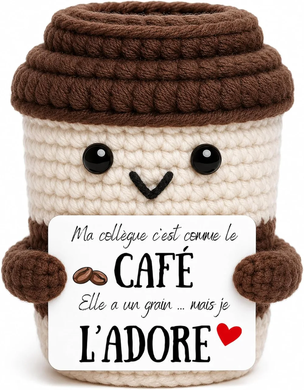 Café en crochet avec carte drôle pour collègue