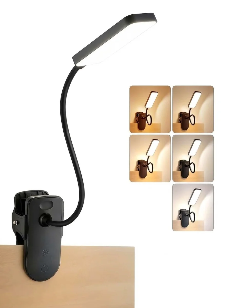 Lampe de bureau à pince LED rechargeable, 9 niveaux de luminosité