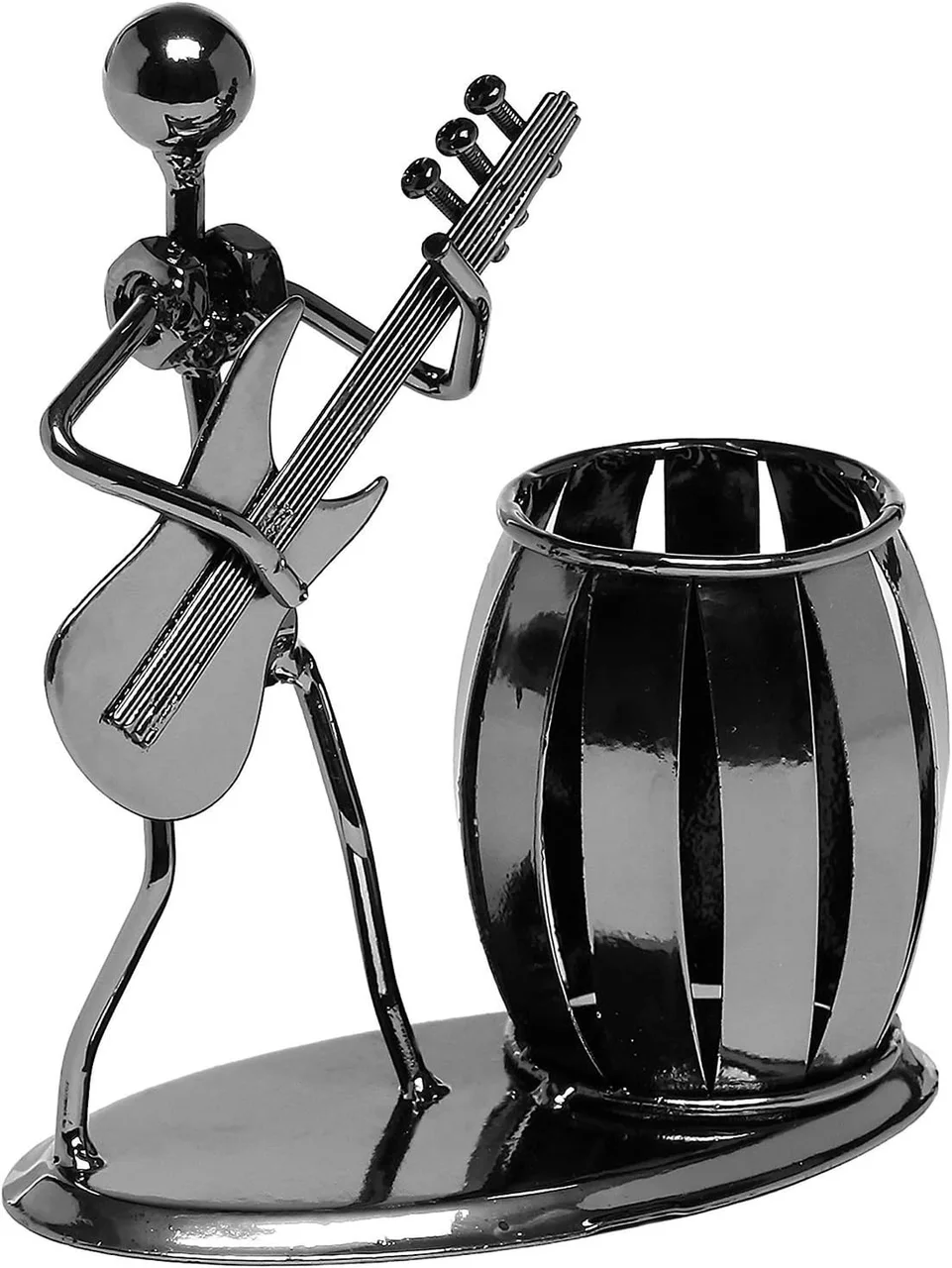 Porte-stylo en métal avec guitariste rock