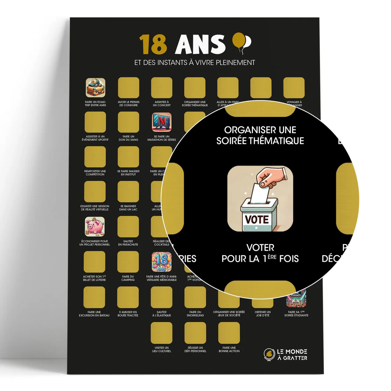 Poster à gratter 18 ans, 52 activités à vivre, format A3