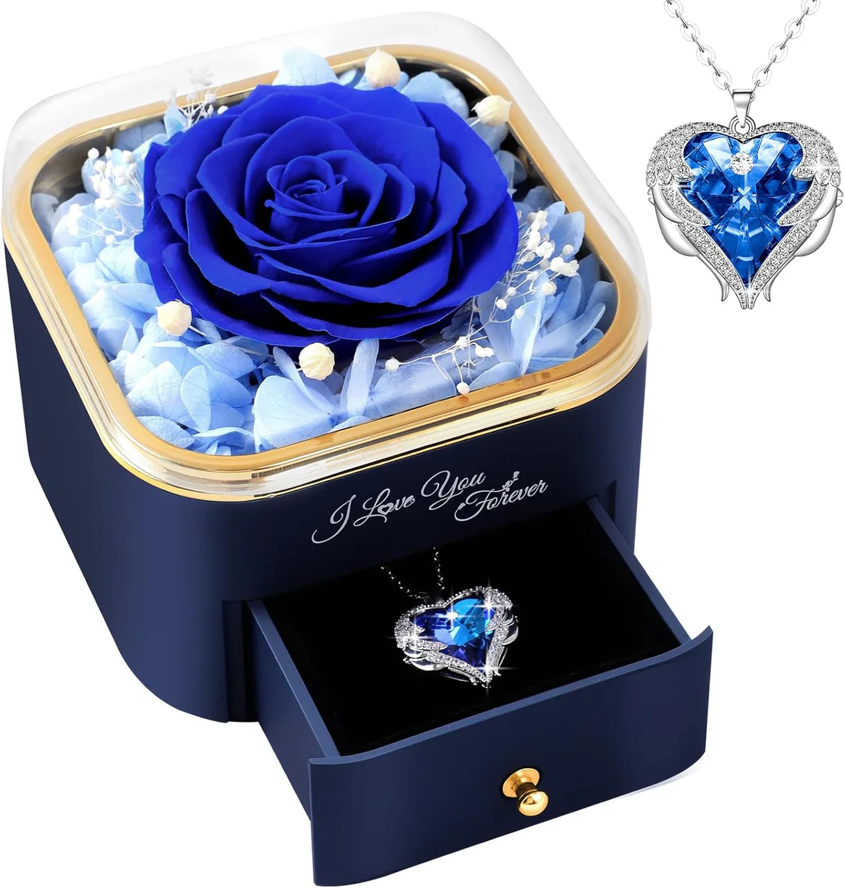 Rose éternelle avec collier en forme de cœur