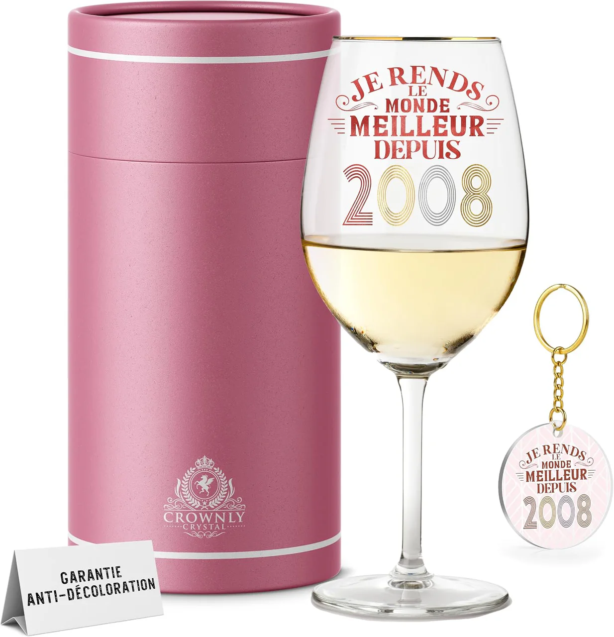 Verre à vin gravé « Je rends le monde meilleur depuis 2008 », cadeau 18 ans